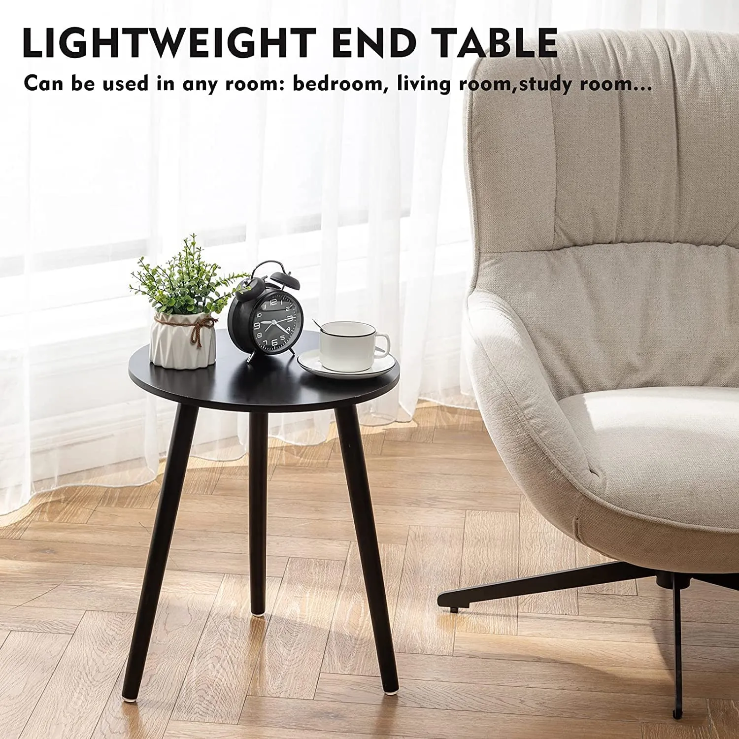 Brown Art Shoppee Fold-able Round Side Table for Tea Coffee Breakfast (Black)