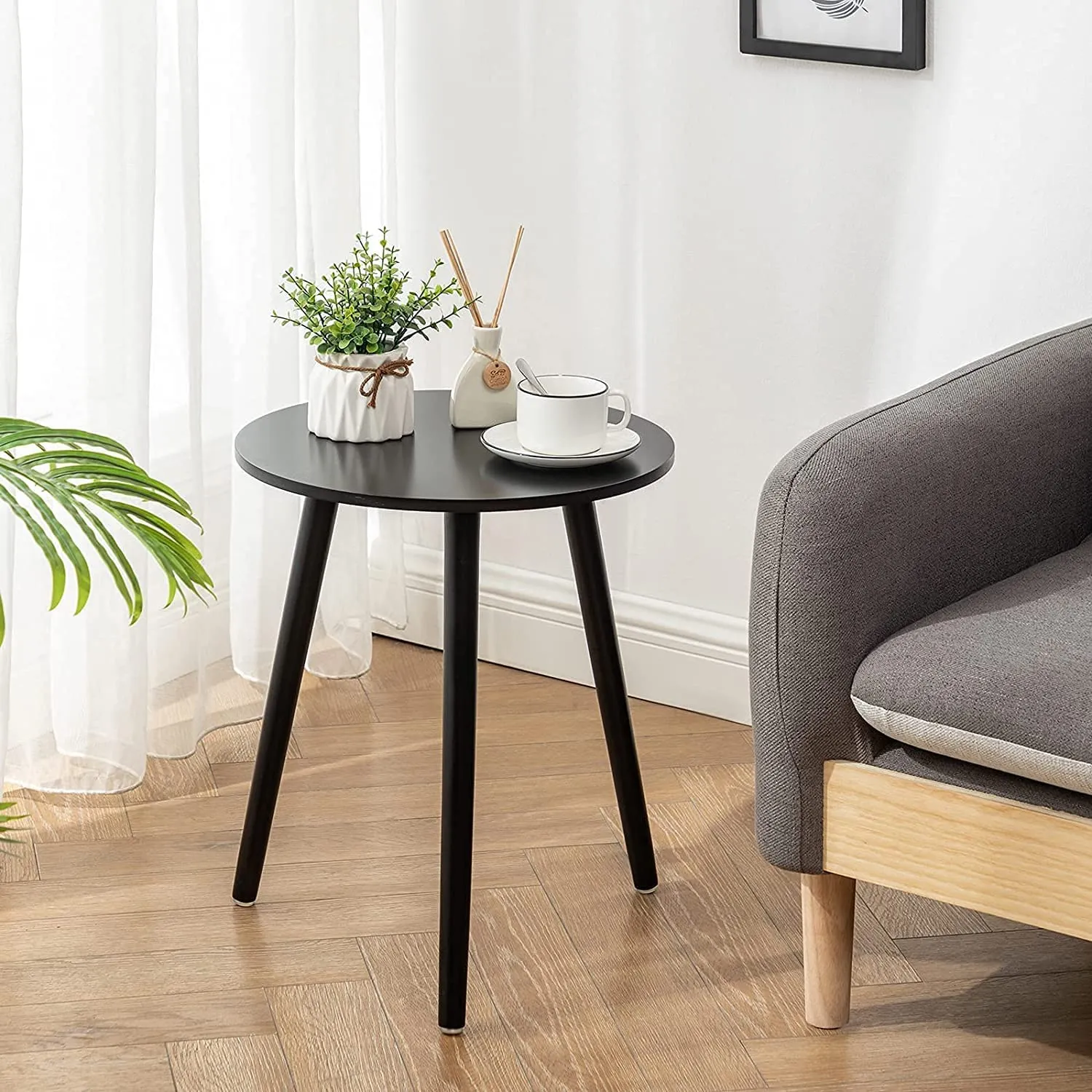Brown Art Shoppee Fold-able Round Side Table for Tea Coffee Breakfast (Black)