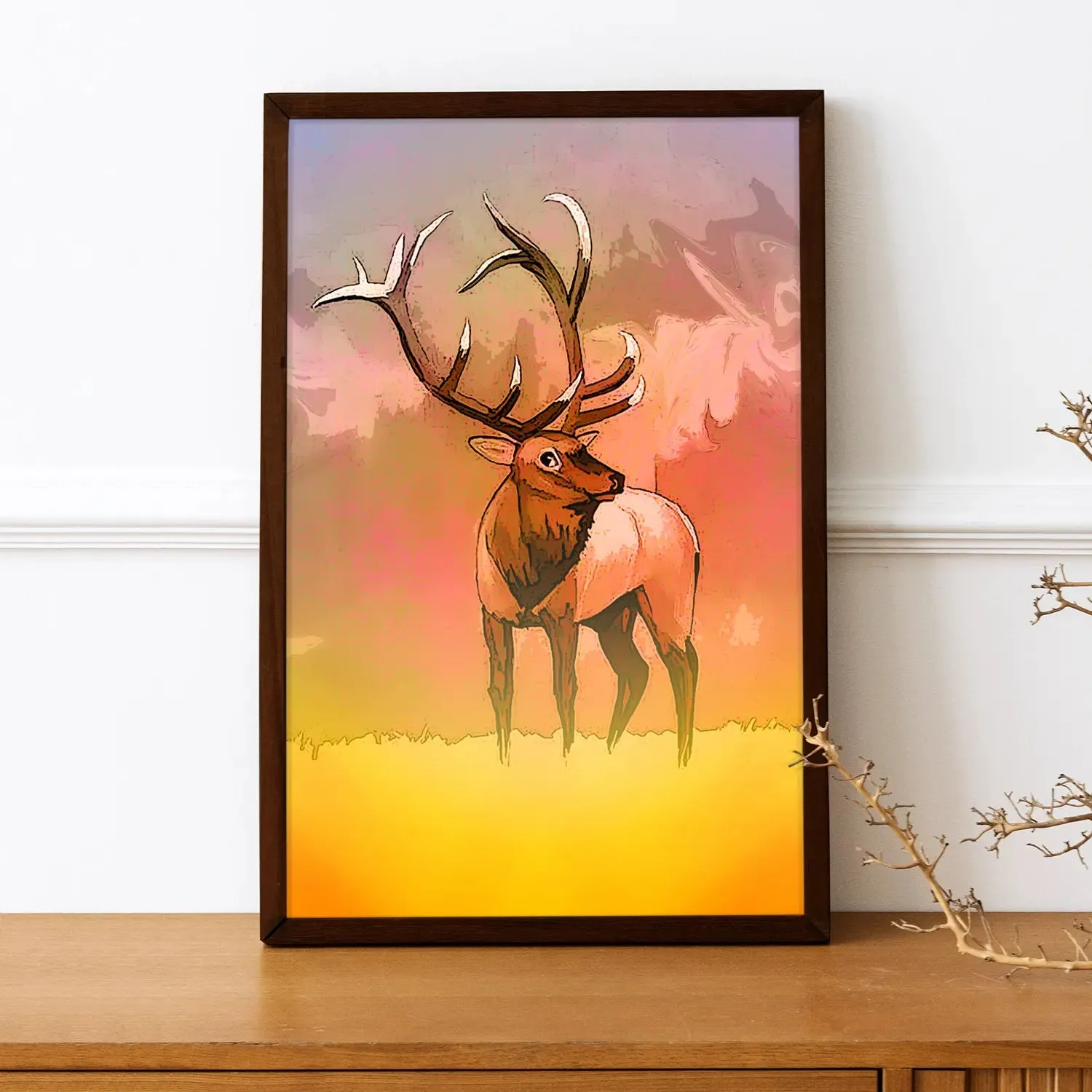 Brown Reindeer In Field