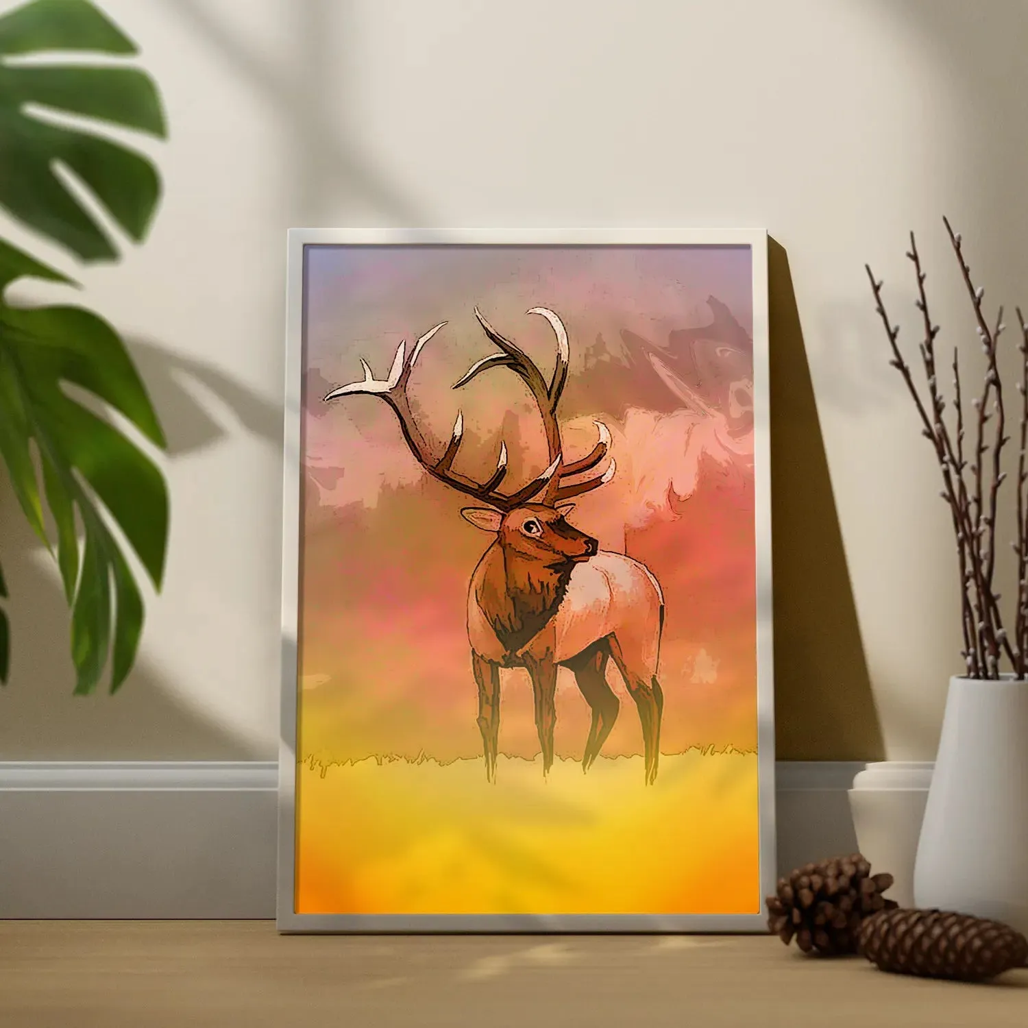 Brown Reindeer In Field