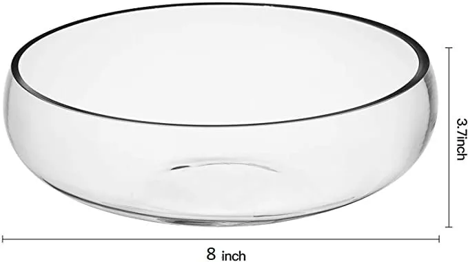 BS AMOR Flower Glass Vase, Urli Bowl Terrarium Succulent Planter, Air Plant Display, Decorative Centerpiece Floral Container for Home or Wedding Set of 1, Clear LxBxH-8x8x3.5 Inch