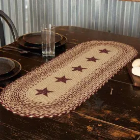 Burgundy Tan Jute Braided Table Runner Stencil Stars