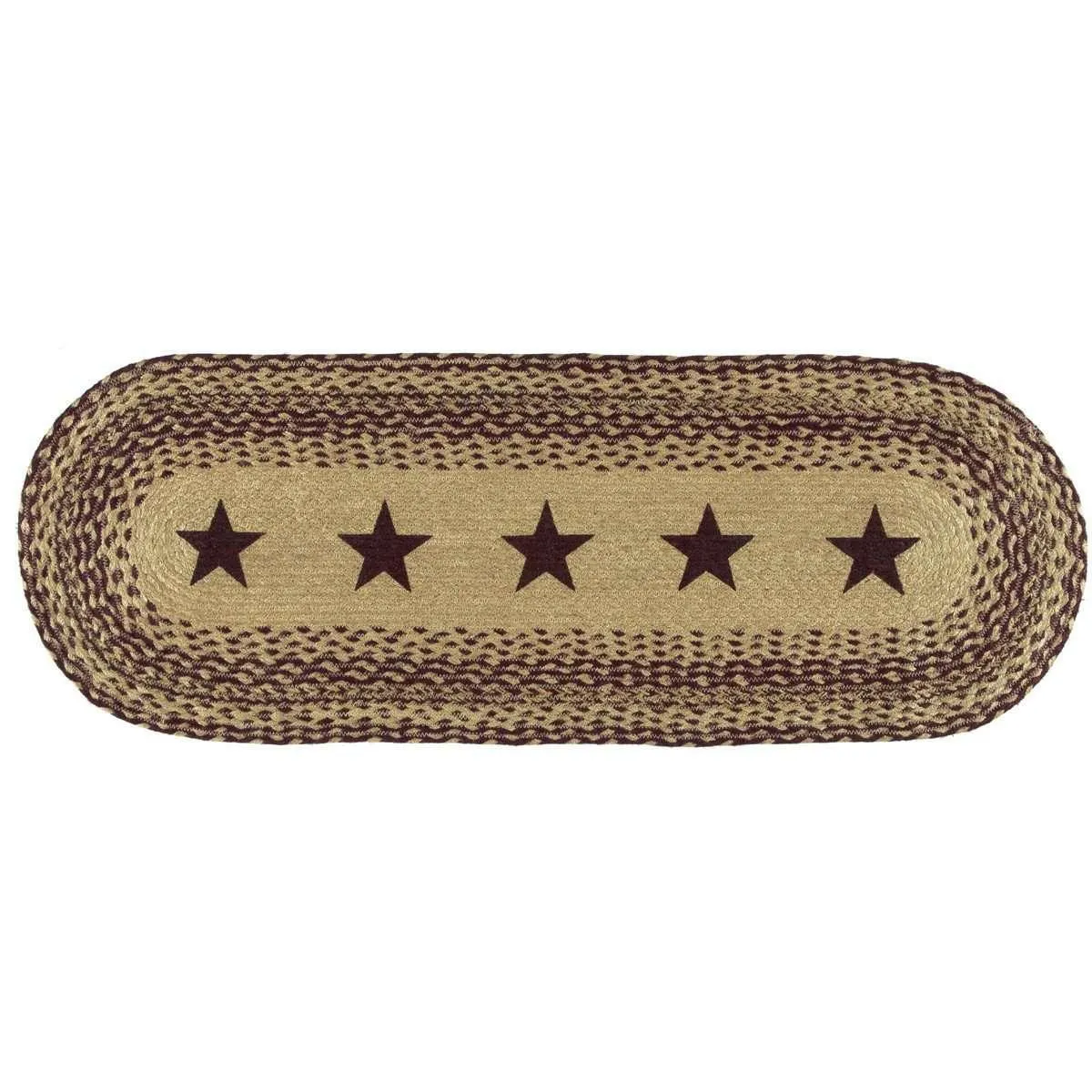 Burgundy Tan Jute Braided Table Runner Stencil Stars