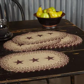 Burgundy Tan Stencil Stars Jute Braided Placemat Set of 6