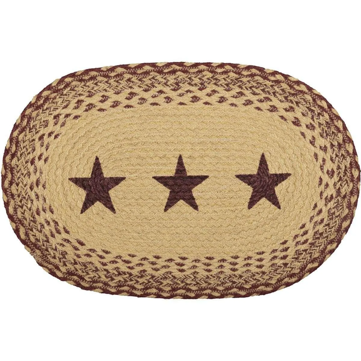 Burgundy Tan Stencil Stars Jute Braided Placemat Set of 6