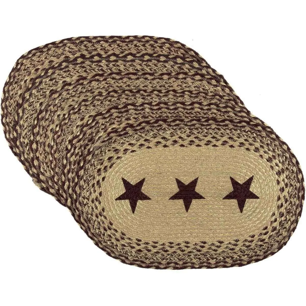 Burgundy Tan Stencil Stars Jute Braided Placemat Set of 6