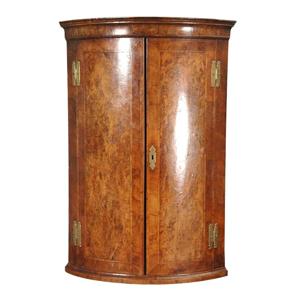 Burl Walnut Hanging Corner Cupboard