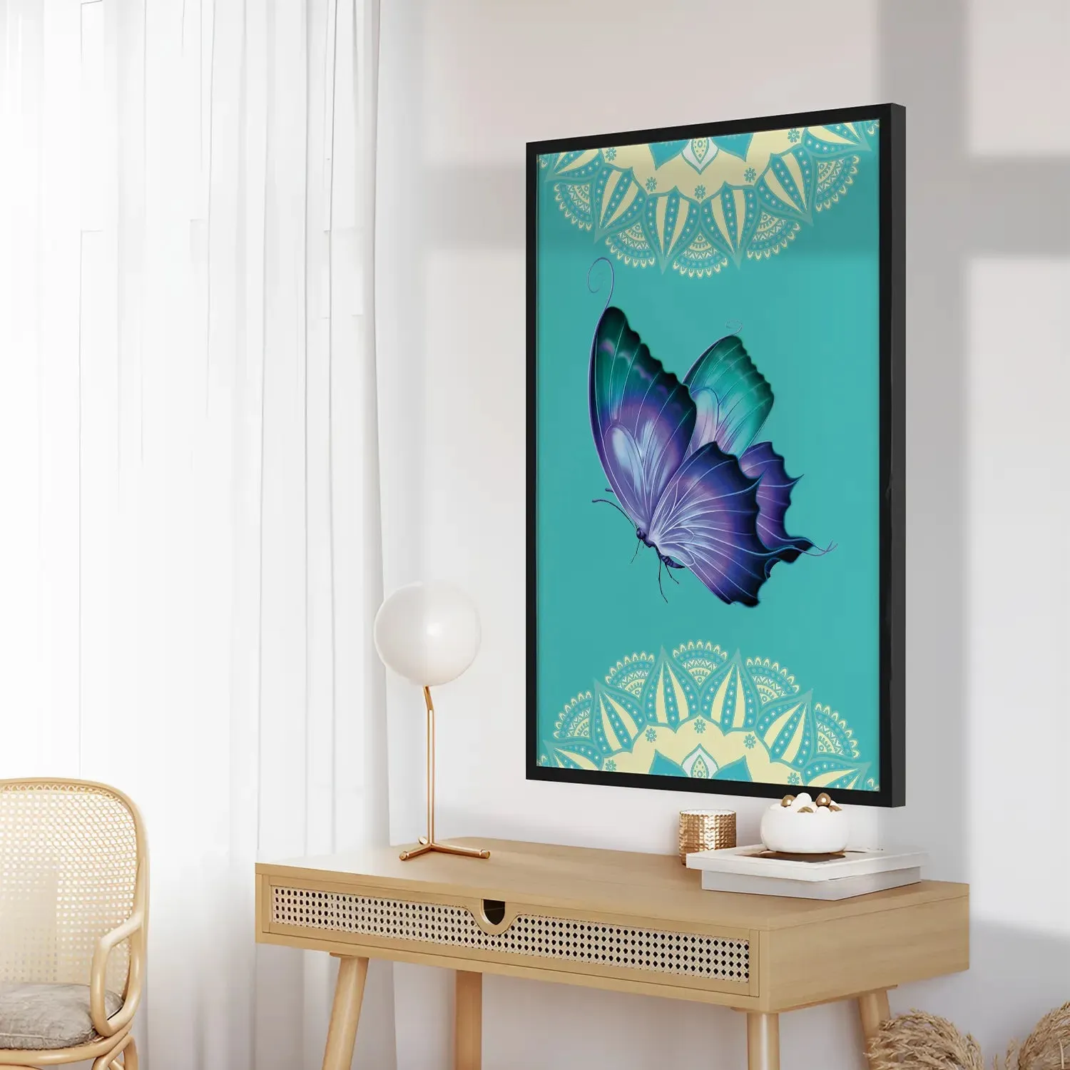 Butterfly With Mandala Wall Art Framed