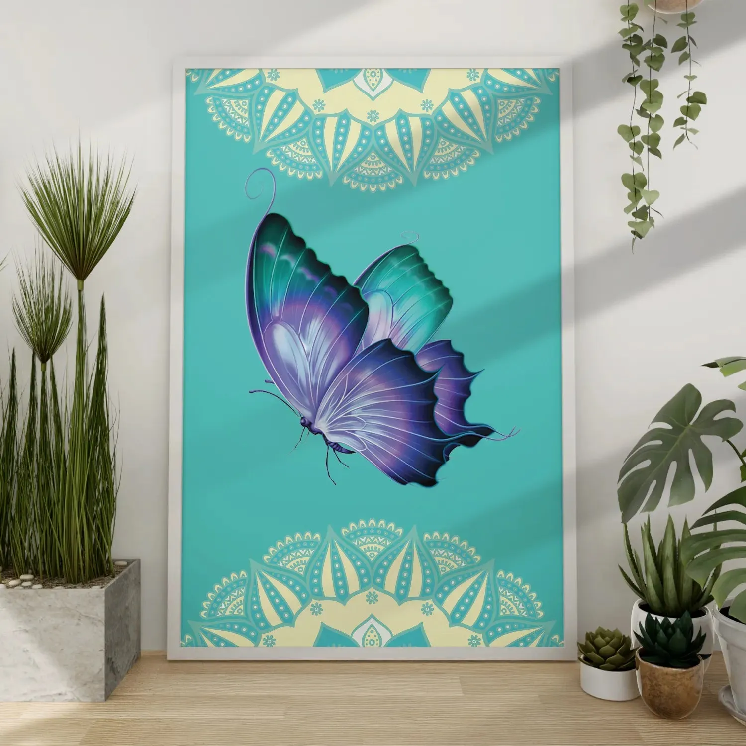 Butterfly With Mandala Wall Art Framed