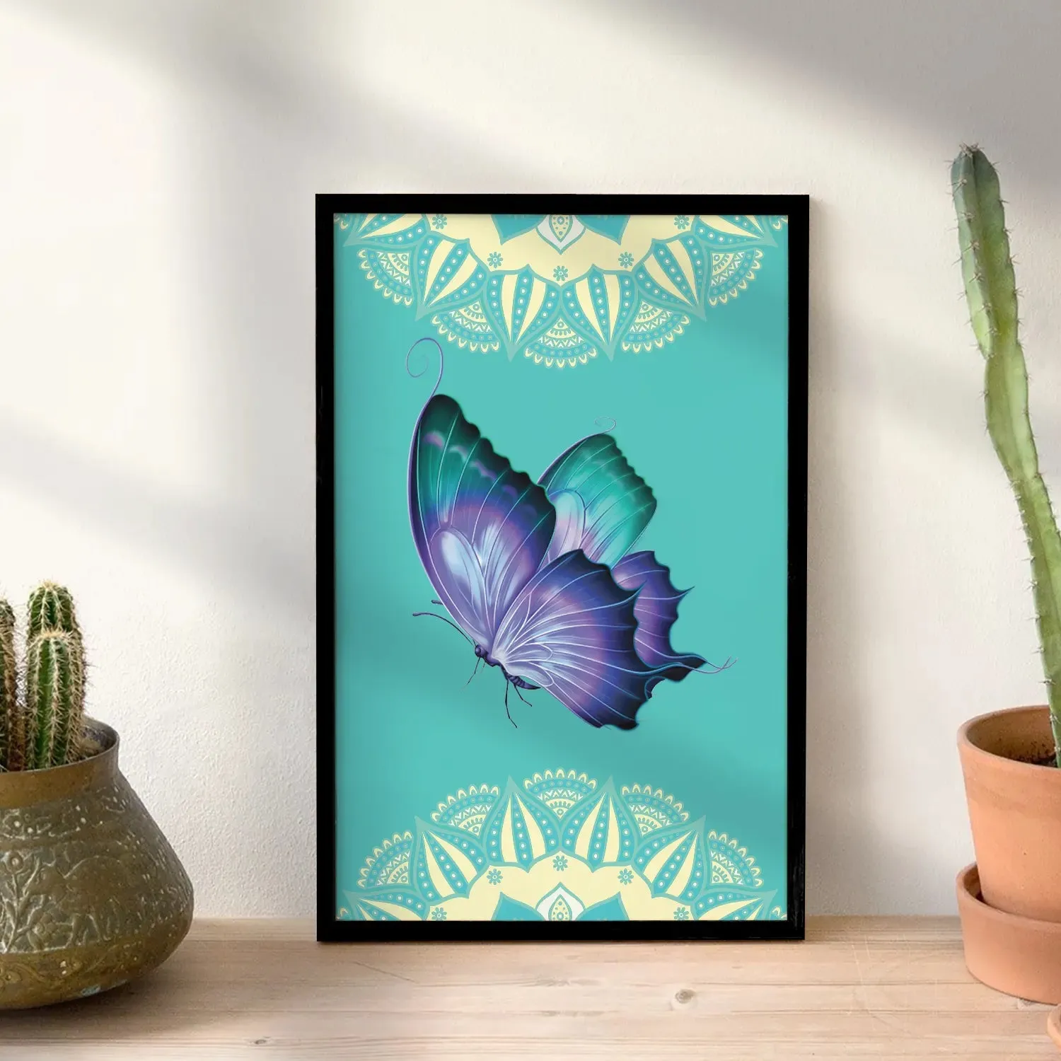 Butterfly With Mandala Wall Art Framed
