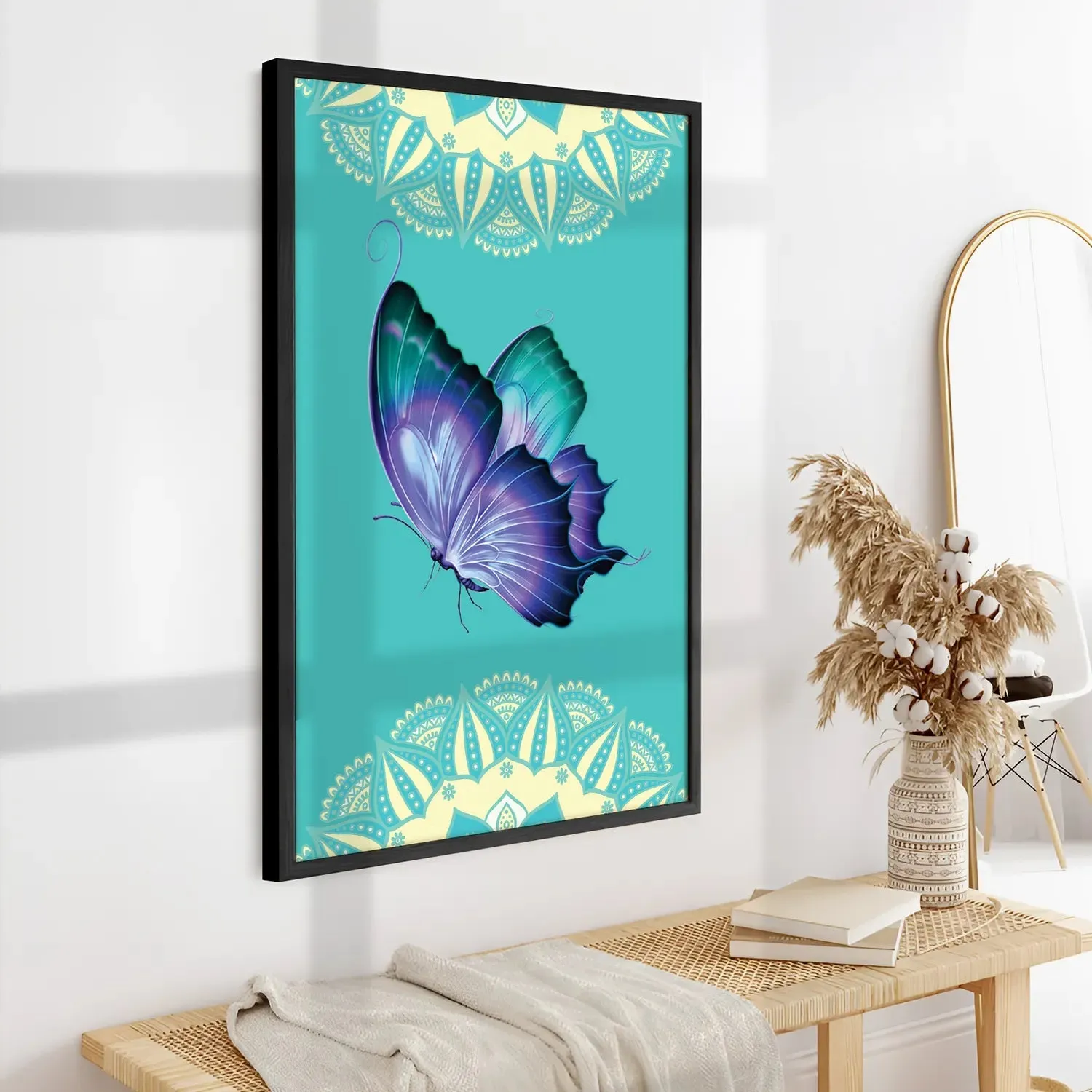 Butterfly With Mandala Wall Art Framed