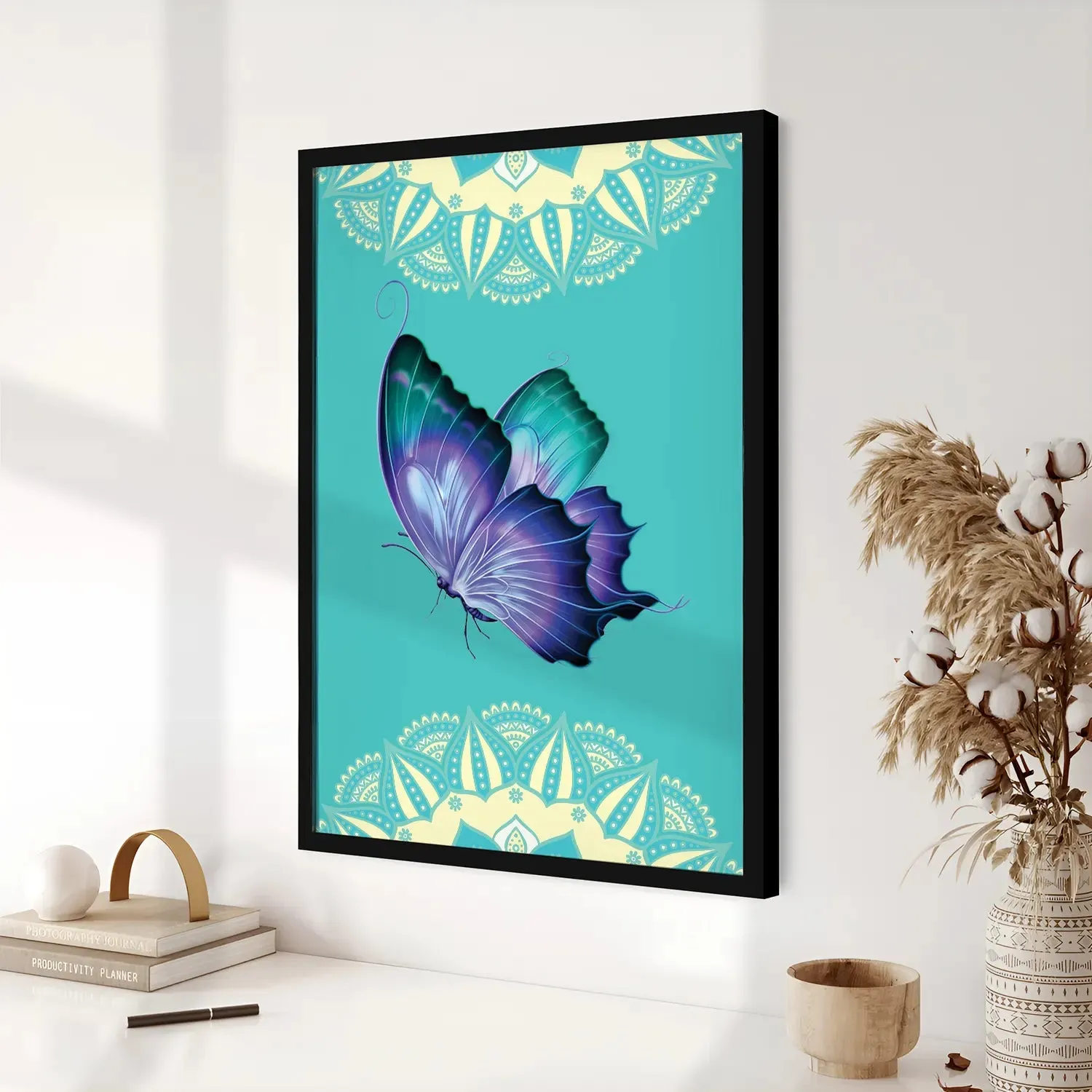 Butterfly With Mandala Wall Art Framed