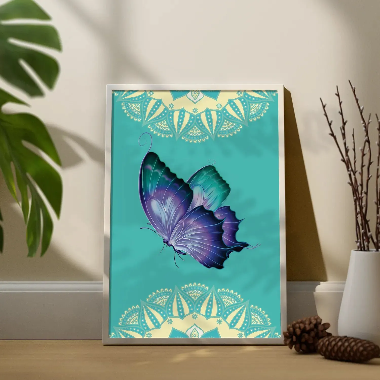 Butterfly With Mandala Wall Art Framed