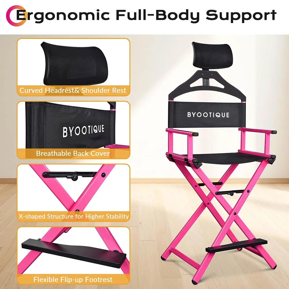 Byootique UrStudio Makeup Chair with Headrest: Tall Director's Chair