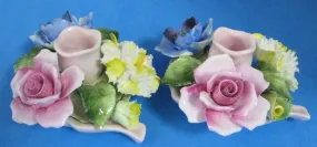 Candle Holder Pair Radnor Staffordshire Flower Posy 1940s Hand Made Bone China Flowers