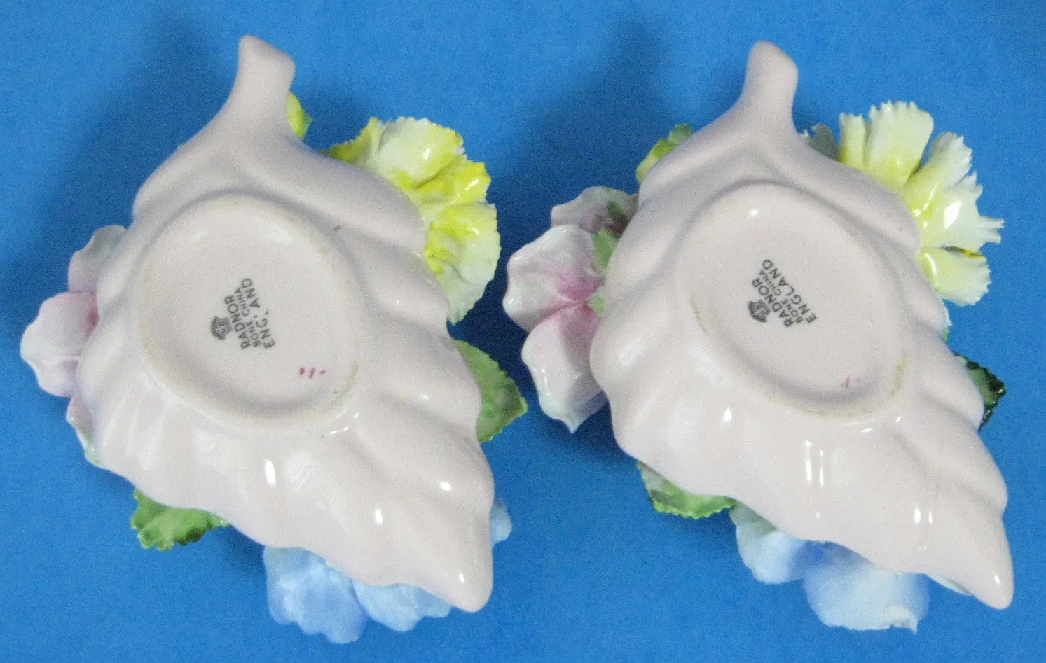 Candle Holder Pair Radnor Staffordshire Flower Posy 1940s Hand Made Bone China Flowers