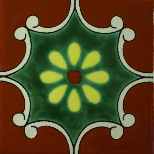 Ceramic Mexican Tile - Green Arabesque