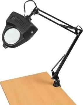 Clamp On Table Swing Arm Lighted Magnifier Magnifying Hobby Desk Work Lamp Light
