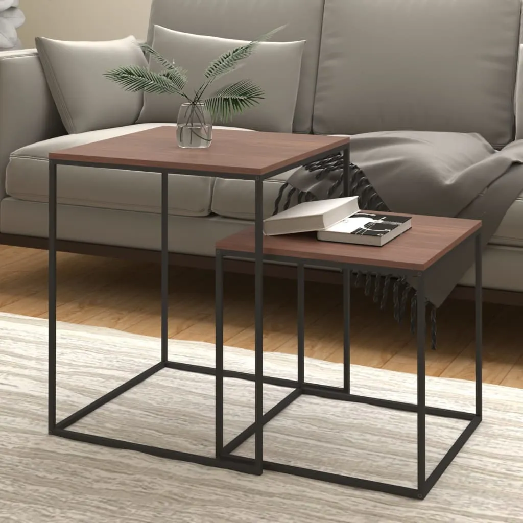 Coffee Table Set Accent Nesting Table 2 Pcs Engineered Wood and Metal