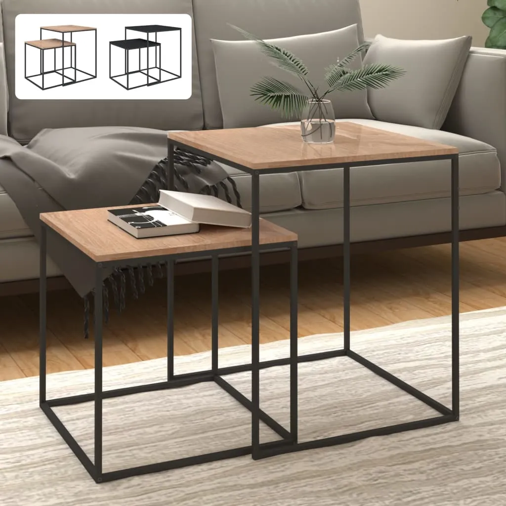 Coffee Table Set Accent Nesting Table 2 Pcs Engineered Wood and Metal