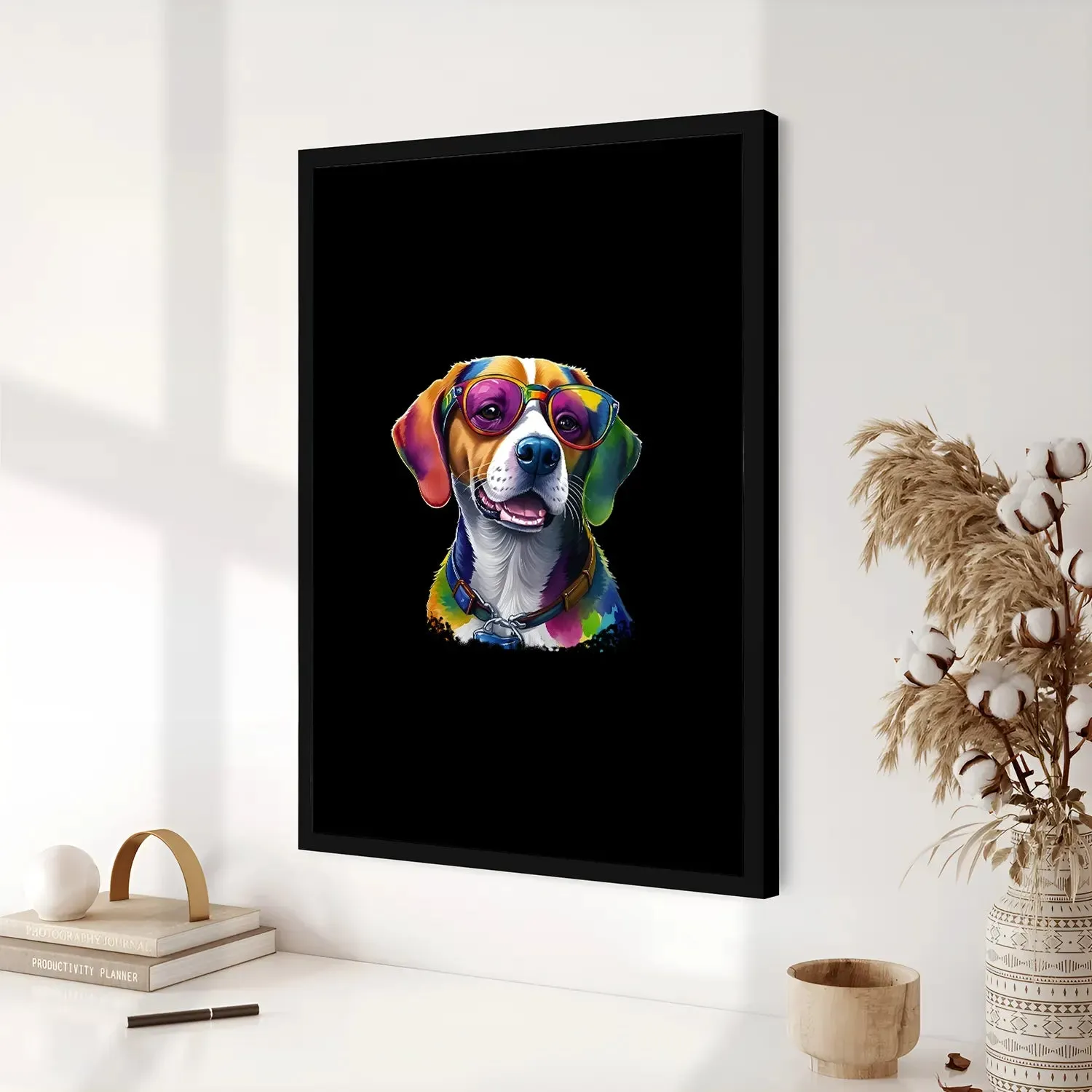 Colorful Dog With Glasses Framed Poster
