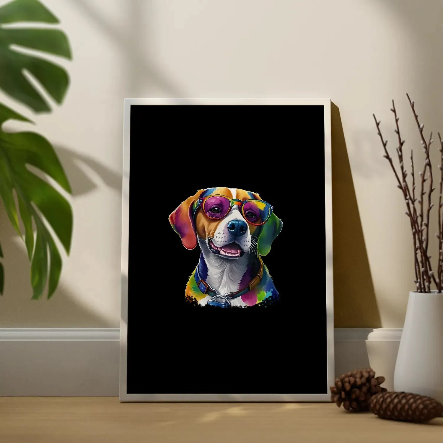 Colorful Dog With Glasses Framed Poster