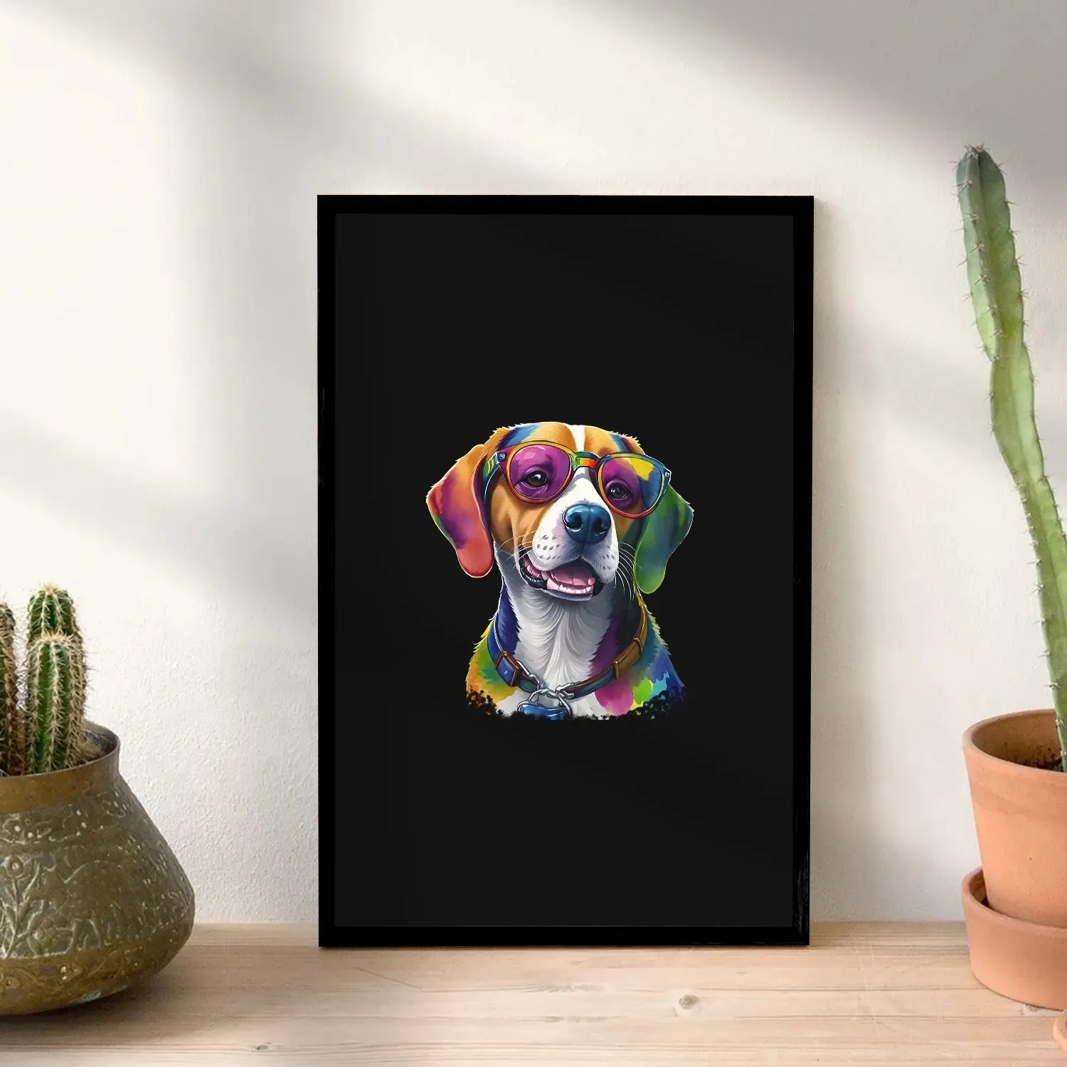 Colorful Dog With Glasses Framed Poster