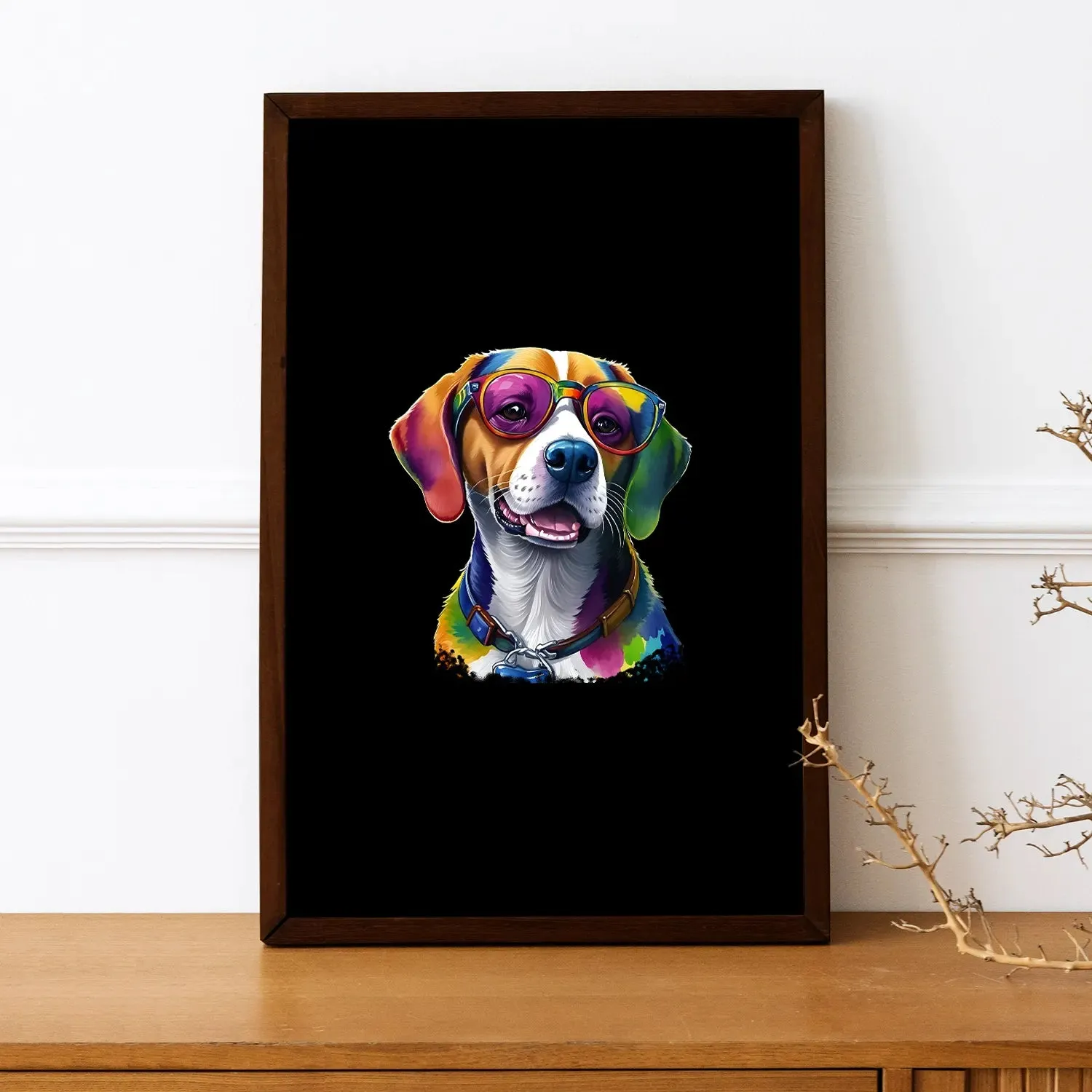 Colorful Dog With Glasses Framed Poster