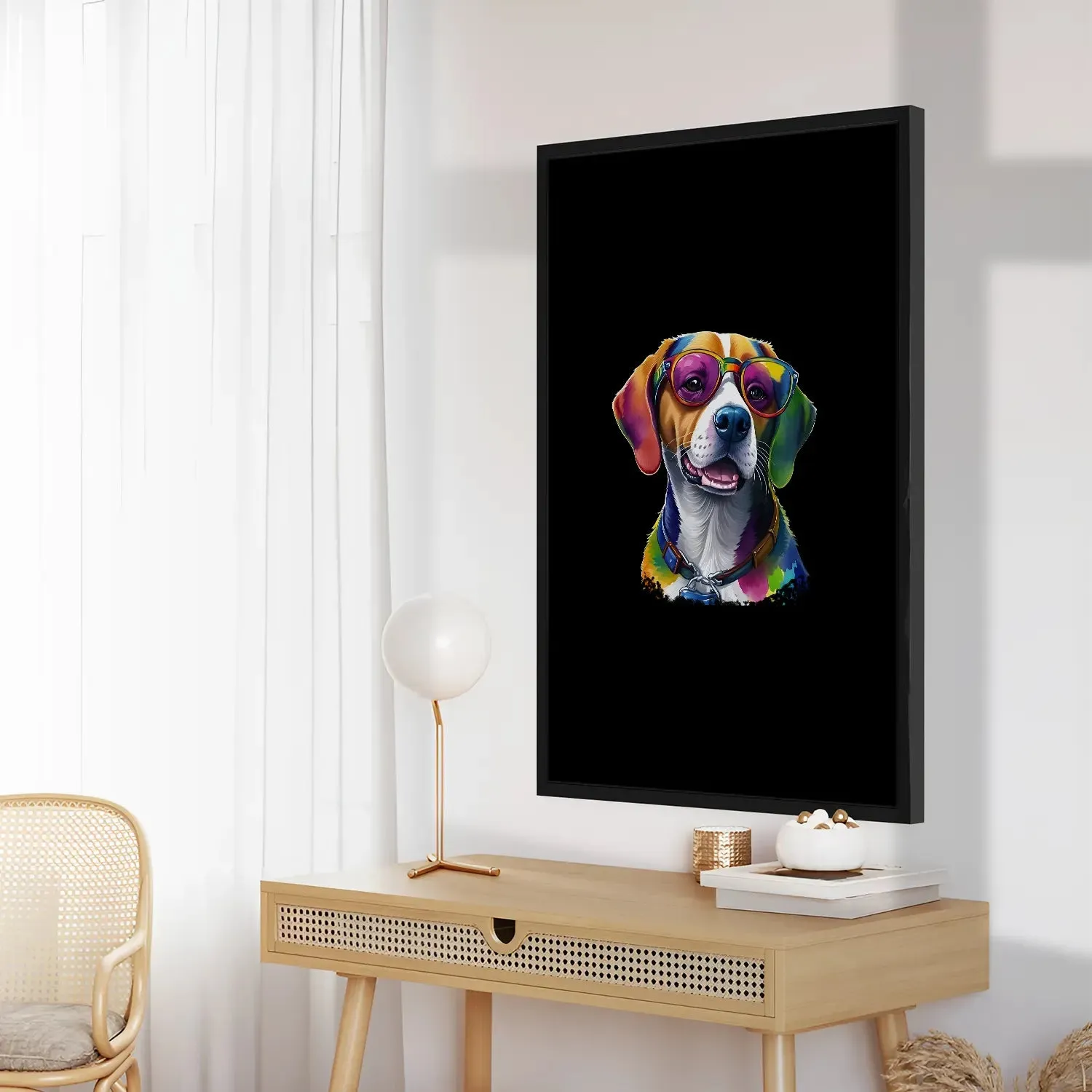 Colorful Dog With Glasses Framed Poster