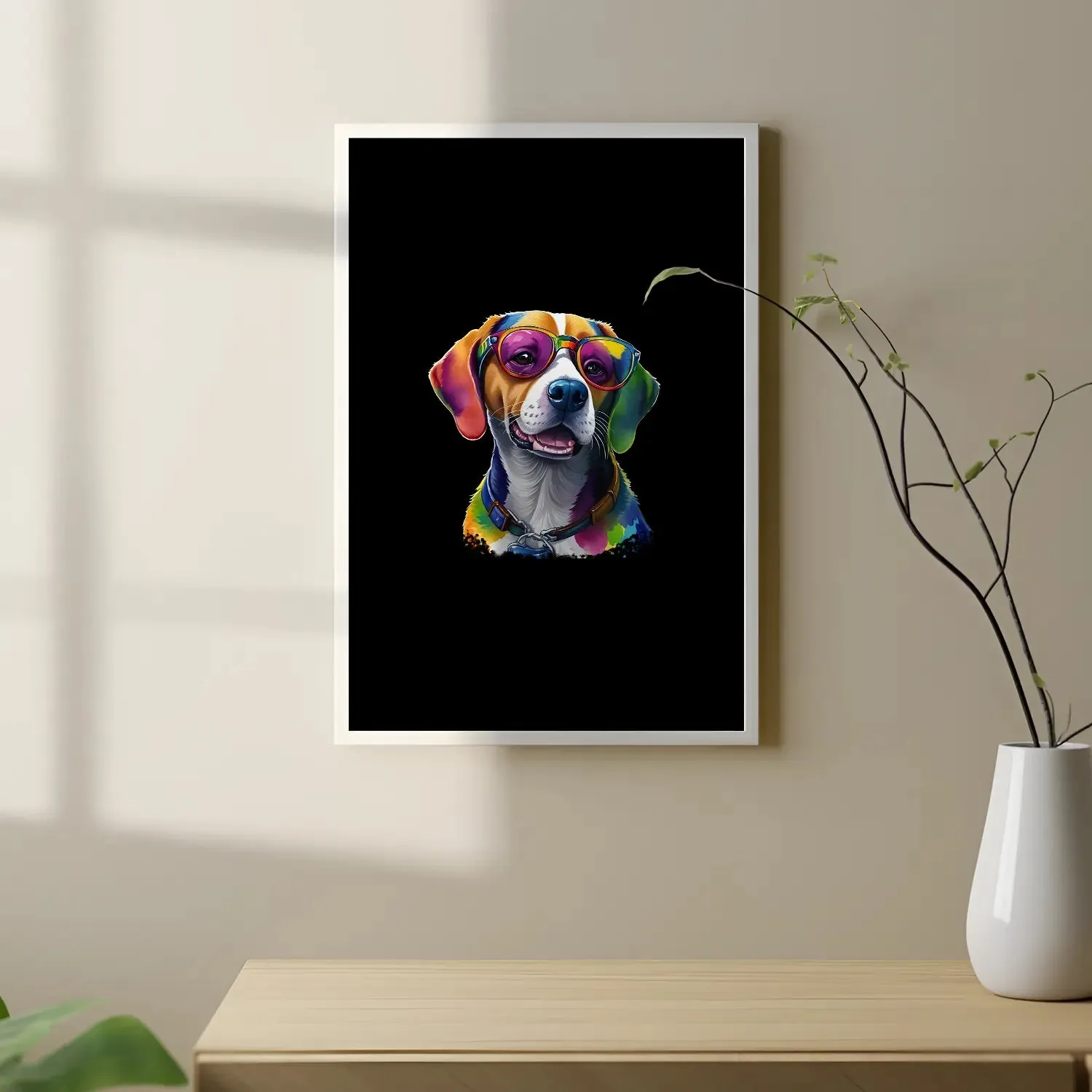 Colorful Dog With Glasses Framed Poster