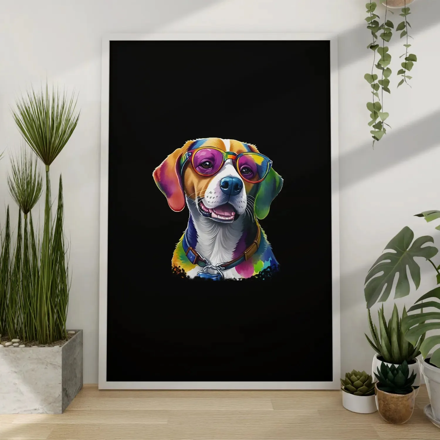 Colorful Dog With Glasses Framed Poster