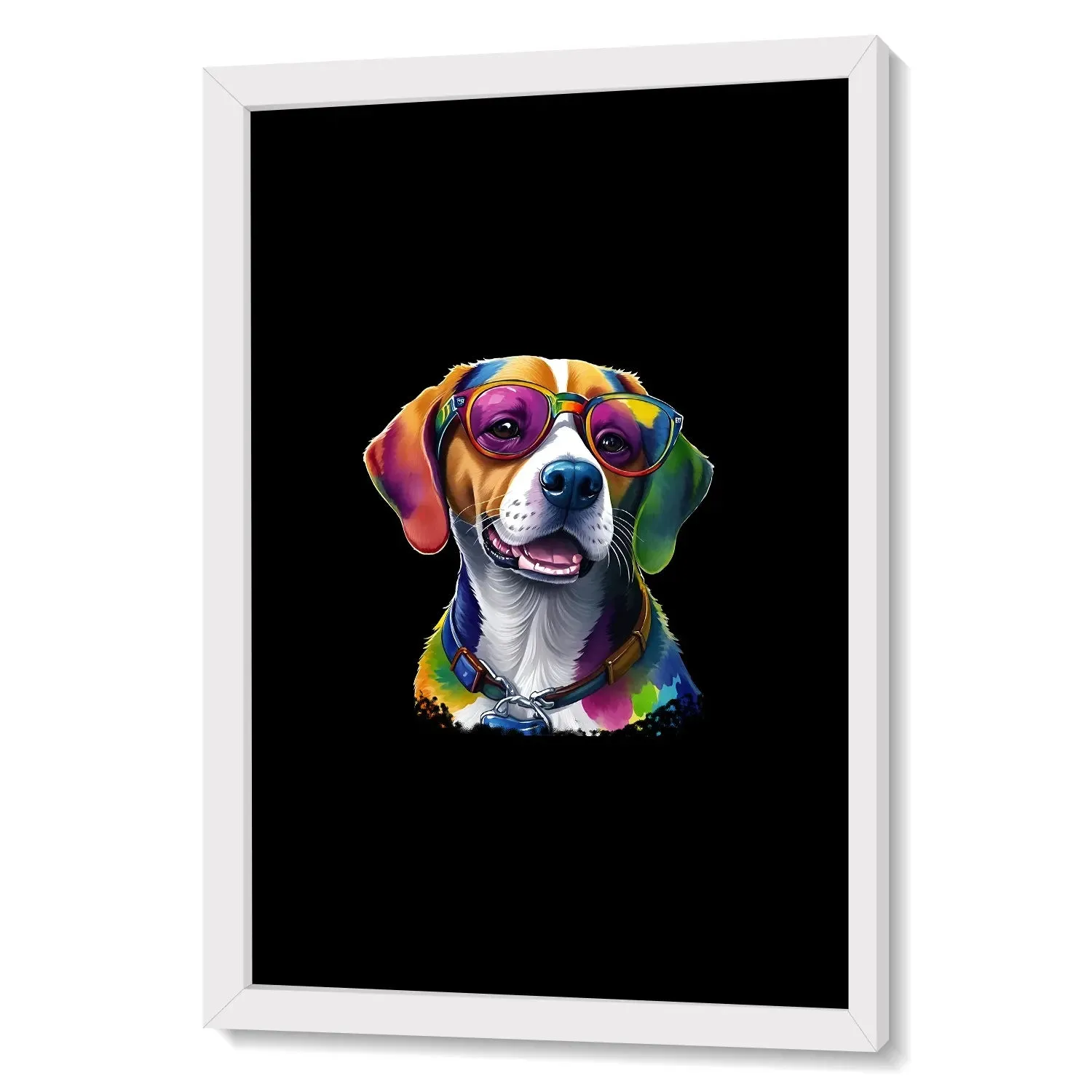 Colorful Dog With Glasses Framed Poster