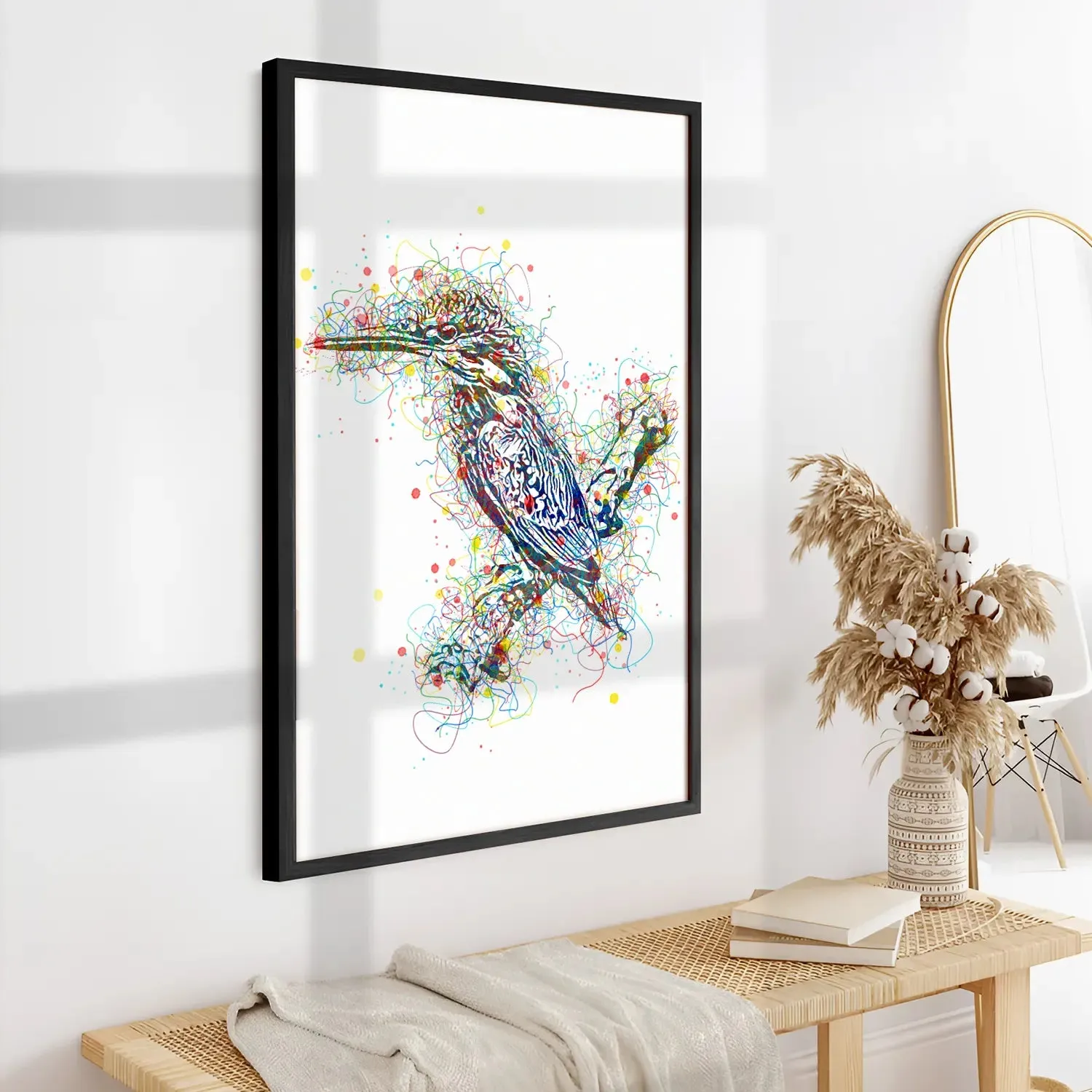 Colorful Kingfisher Bird Line Art