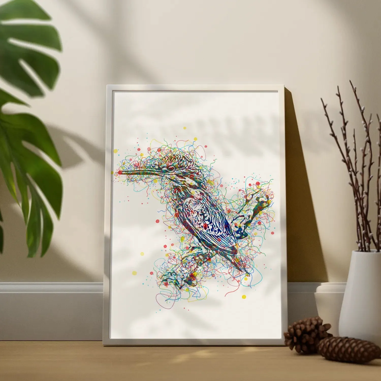 Colorful Kingfisher Bird Line Art