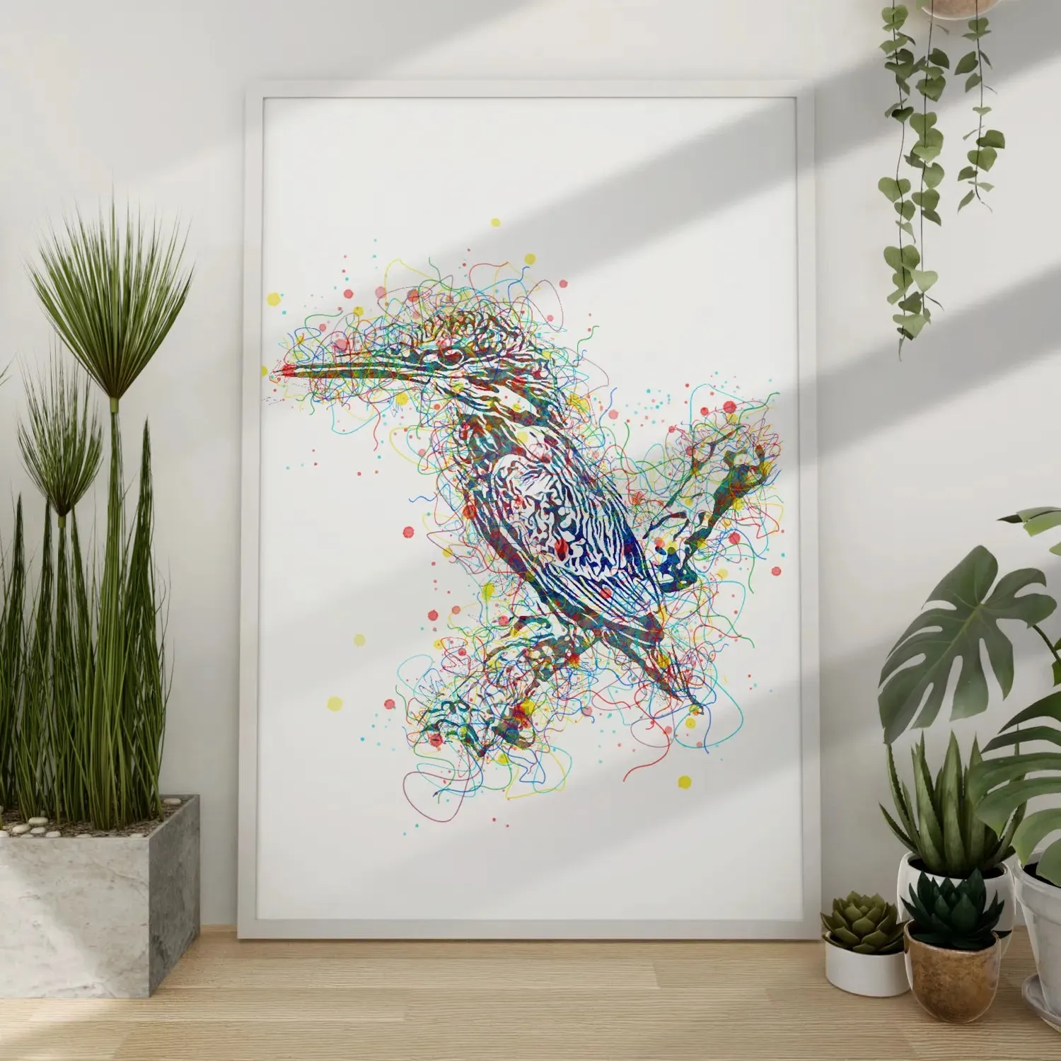 Colorful Kingfisher Bird Line Art