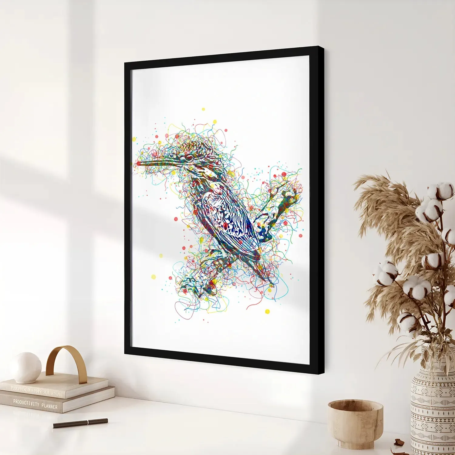 Colorful Kingfisher Bird Line Art