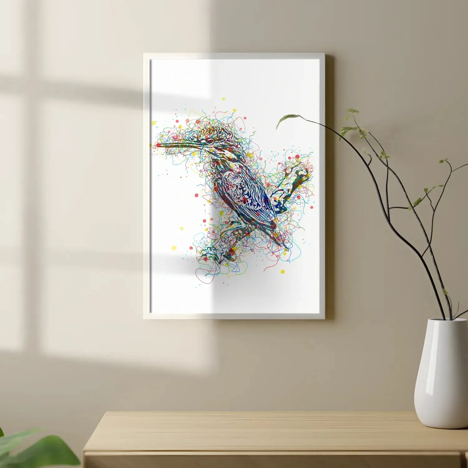 Colorful Kingfisher Bird Line Art