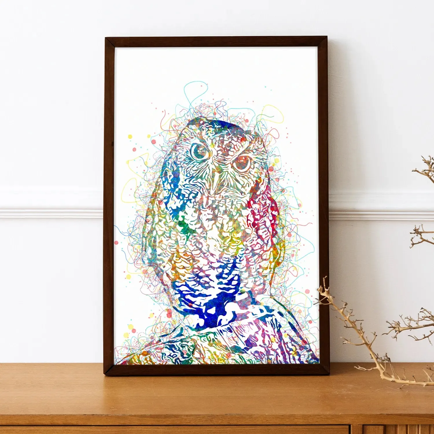 Colorful Owl Line Art Framed