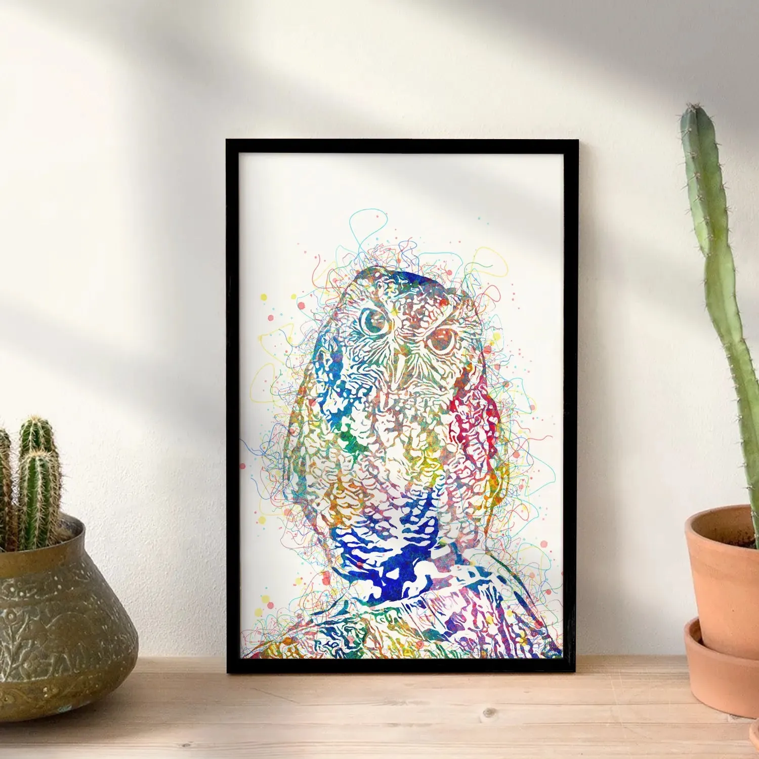 Colorful Owl Line Art Framed