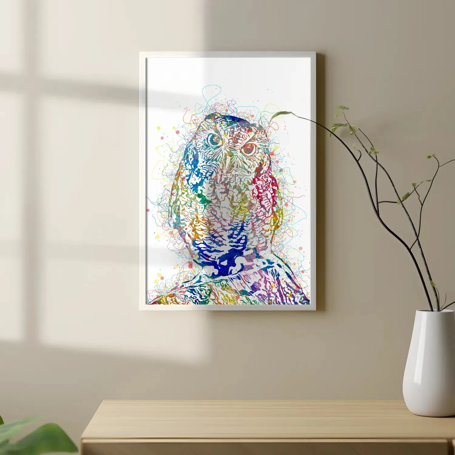 Colorful Owl Line Art Framed