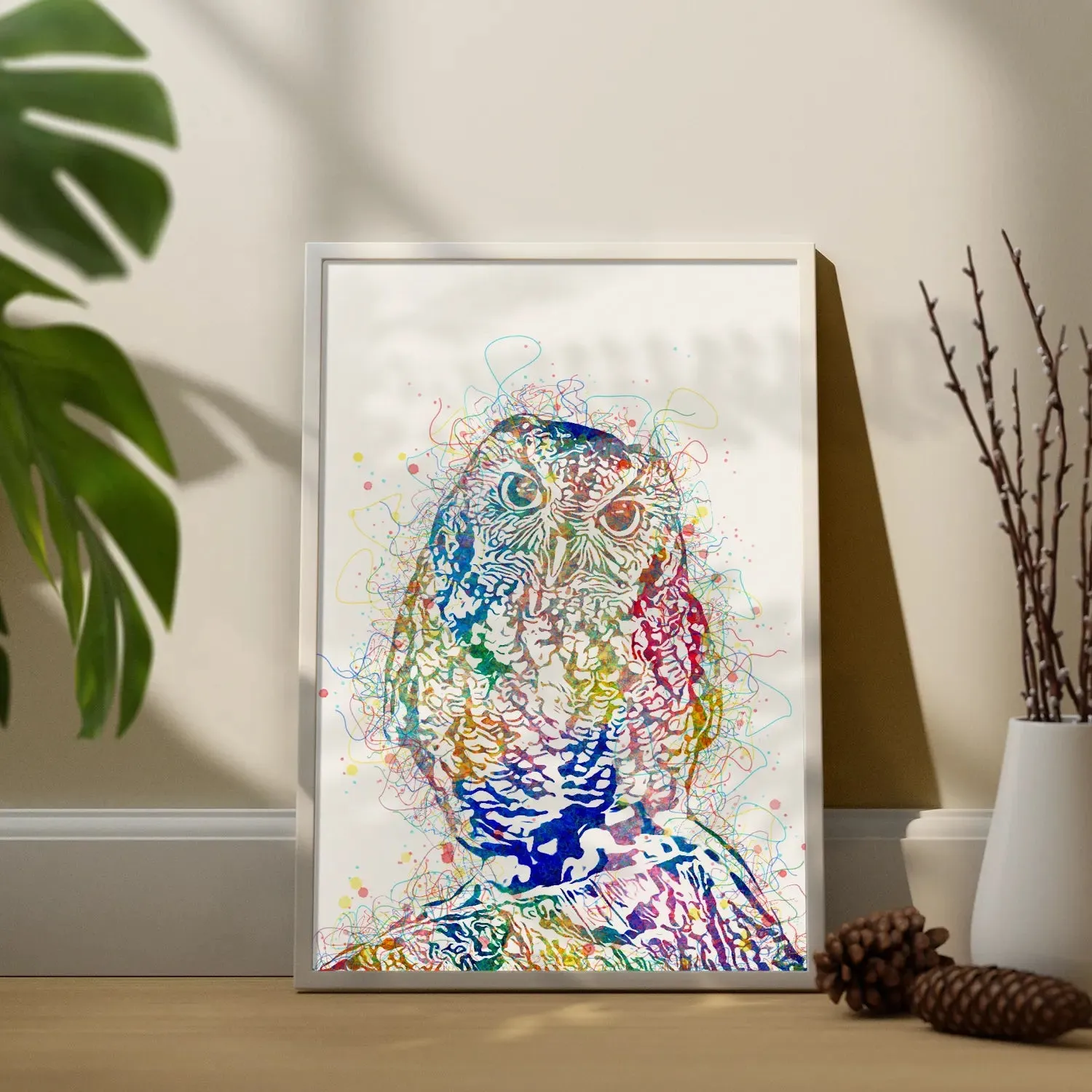 Colorful Owl Line Art Framed
