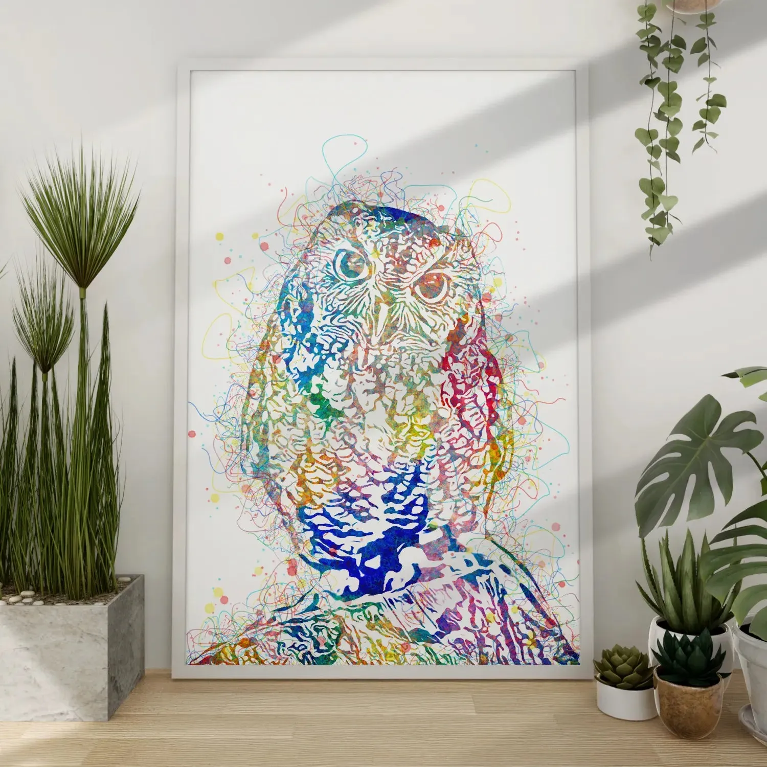Colorful Owl Line Art Framed