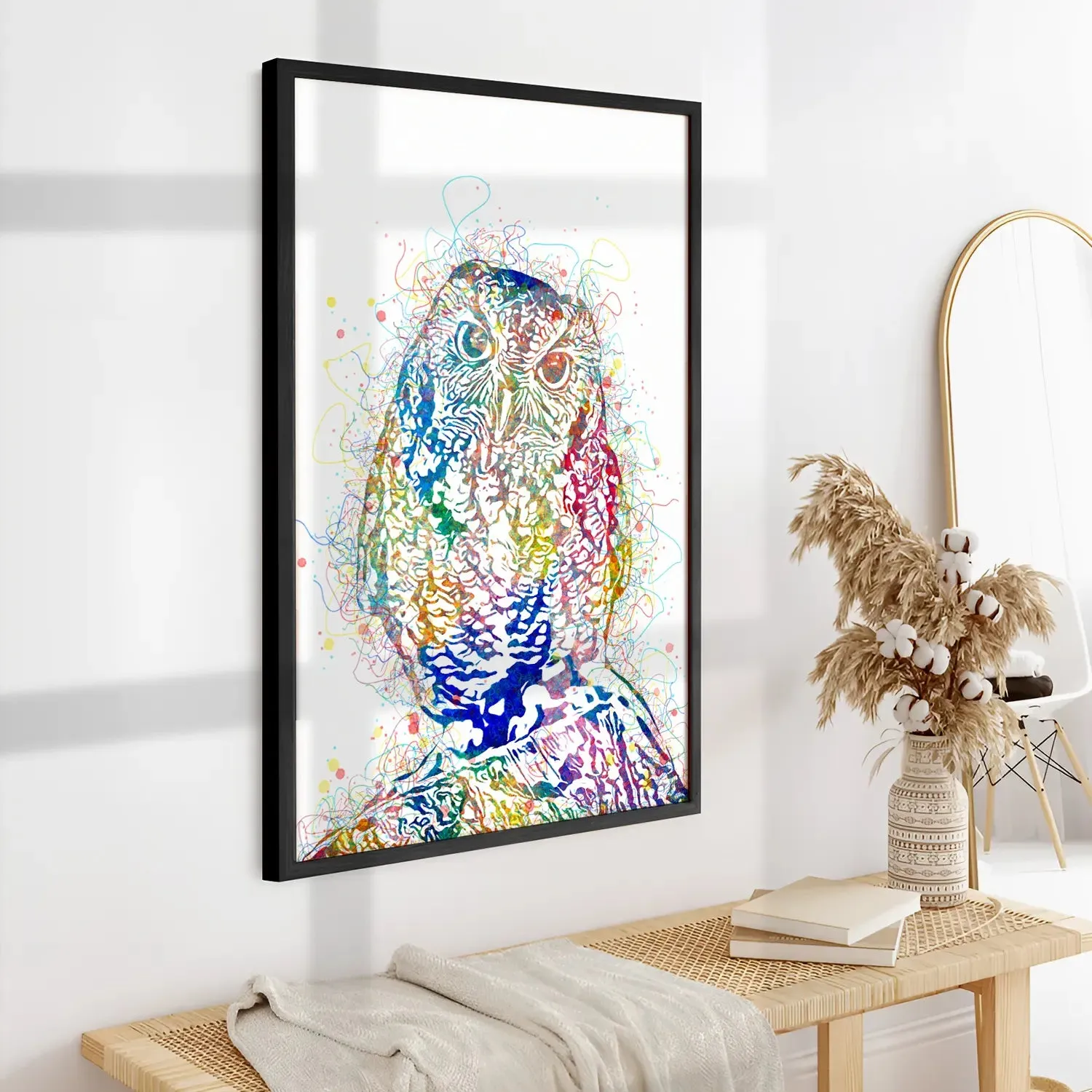 Colorful Owl Line Art Framed