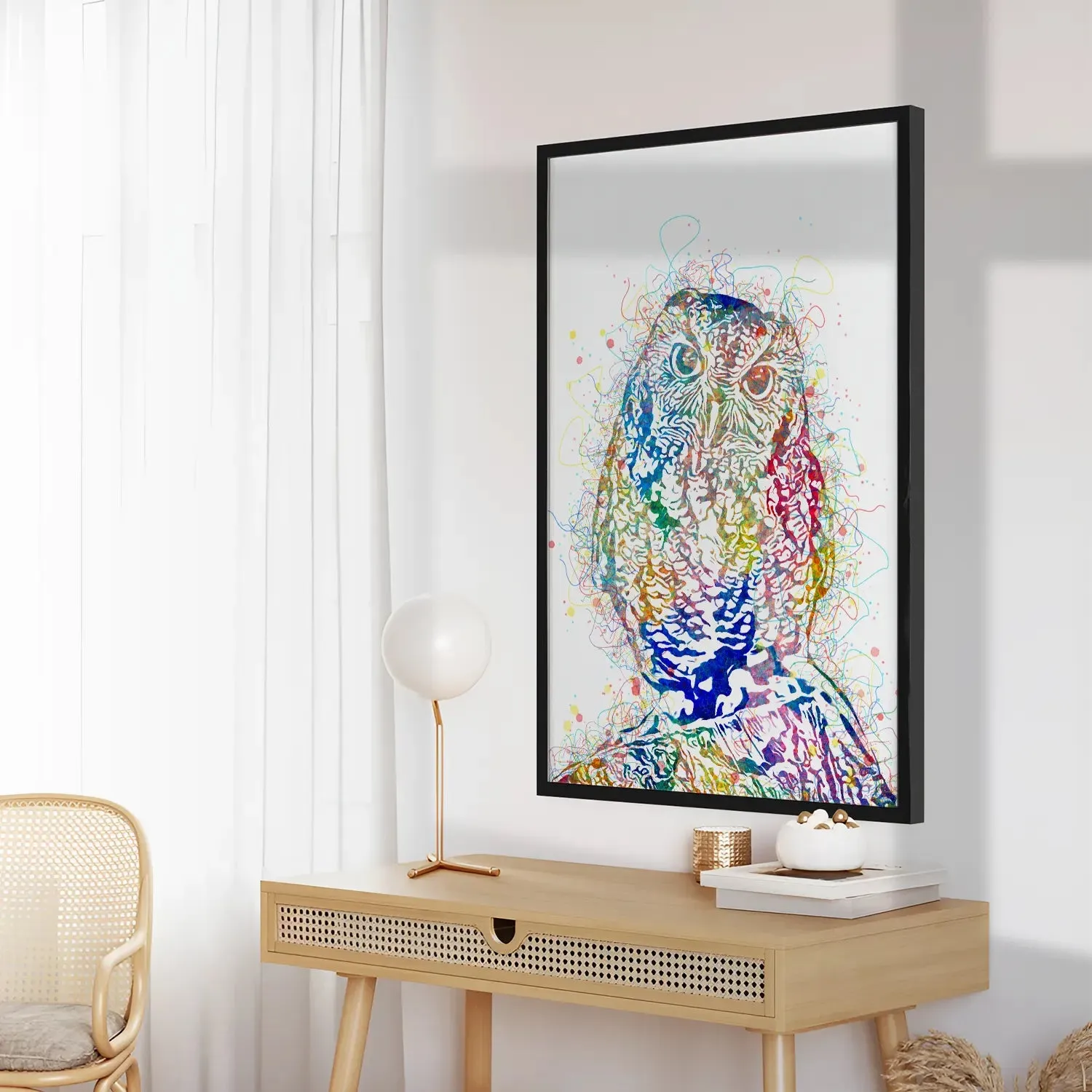 Colorful Owl Line Art Framed