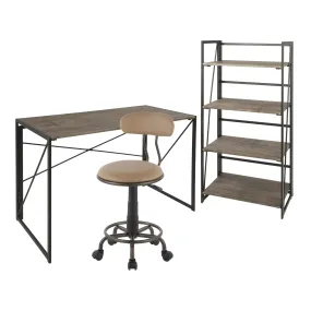 Dakota Industrial Office Desk in Black Metal, Antique Metal, Brown Wood and Camel Faux Leather by LumiSource
