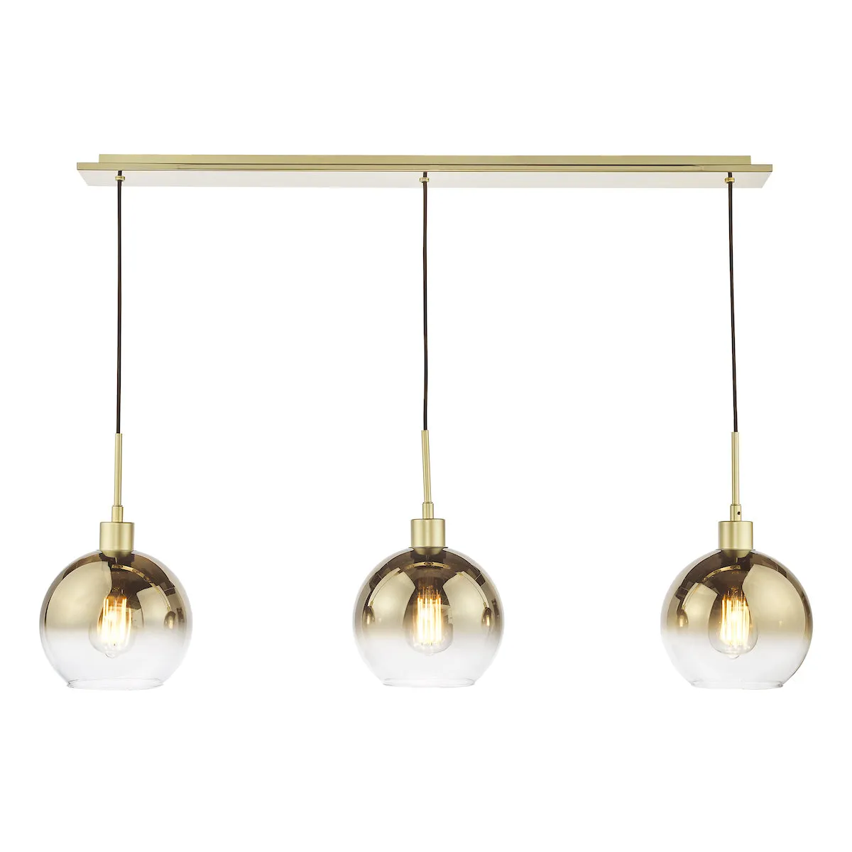Dar Lycia 3 Light Bar Pendant Satin Gold and Gold Ombre Glass