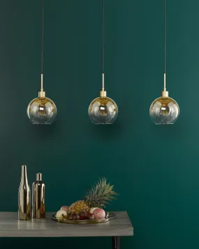 Dar Lycia 3 Light Bar Pendant Satin Gold and Gold Ombre Glass