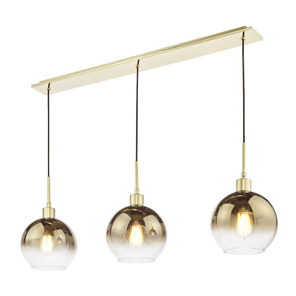 Dar Lycia 3 Light Bar Pendant Satin Gold and Gold Ombre Glass