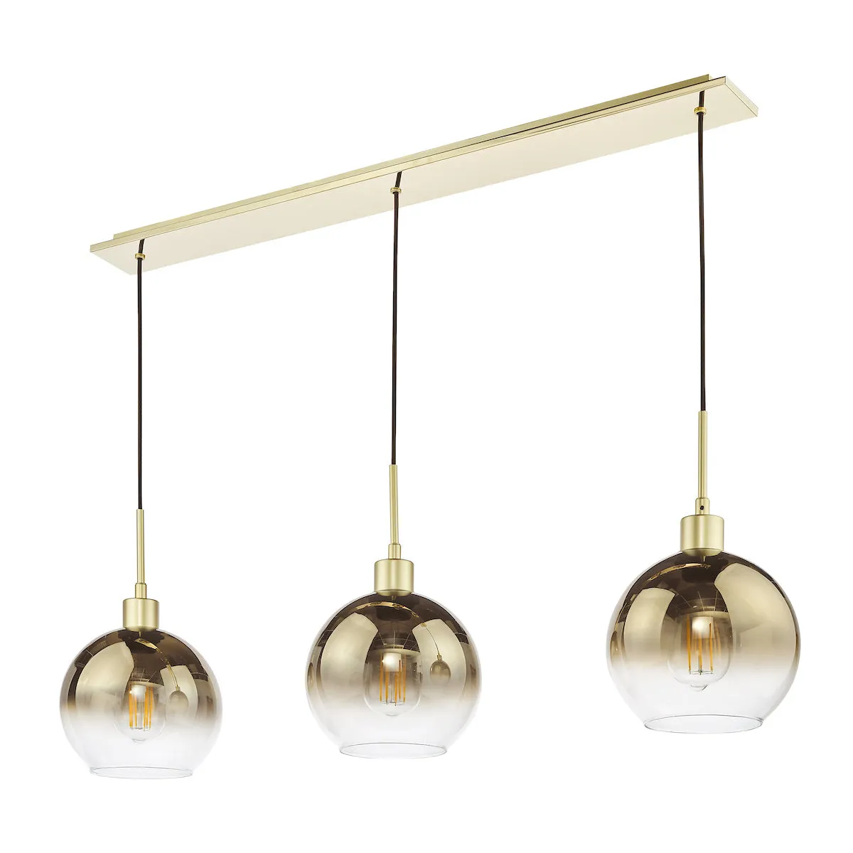 Dar Lycia 3 Light Bar Pendant Satin Gold and Gold Ombre Glass
