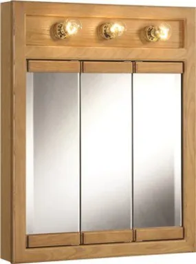 Design House Richland Nutmeg Oak Lighted Tri-View Wall Cabinet Mirror With Three Doors' 24 In. X 30 In.